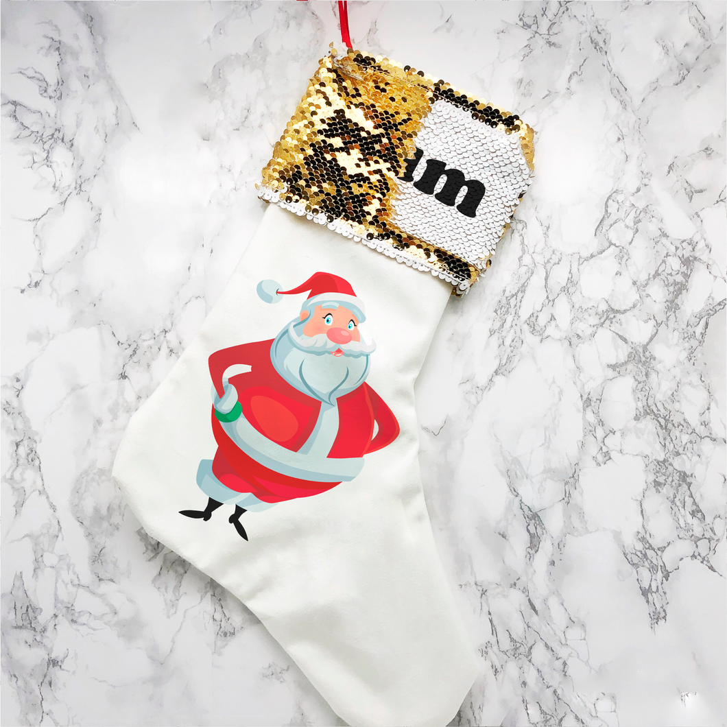 Personalised Santa Sequin Topped Christmas Stocking