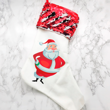 Load image into Gallery viewer, Personalised Santa Sequin Topped Christmas Stocking
