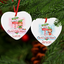 Load image into Gallery viewer, Santa&#39;s Little Helper Personalised Ceramic Round or Heart Christmas Bauble
