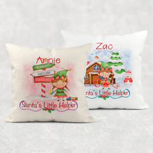 Load image into Gallery viewer, Santa&#39;s Little Helper Personalised Christmas Cushion Cover Linen White Canvas
