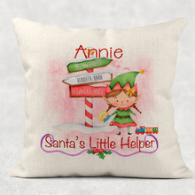 Load image into Gallery viewer, Santa&#39;s Little Helper Personalised Christmas Cushion Cover Linen White Canvas
