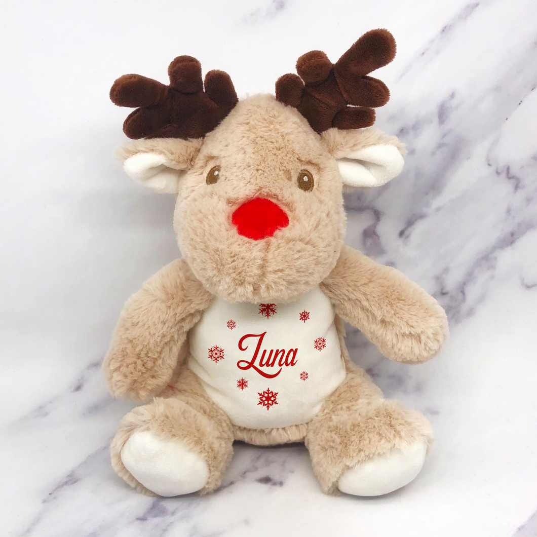 Snowflakes Reindeer Christmas Personalised Plush Toy