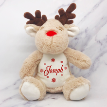 Load image into Gallery viewer, Snowflakes Reindeer Christmas Personalised Plush Toy
