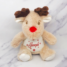 Load image into Gallery viewer, Snowflakes Reindeer Christmas Personalised Plush Toy

