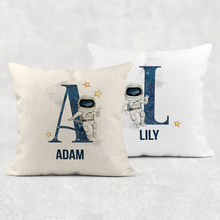 Load image into Gallery viewer, Space Alphabet Personalised Cushion Linen White Canvas
