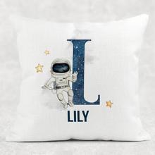 Load image into Gallery viewer, Space Alphabet Personalised Cushion Linen White Canvas
