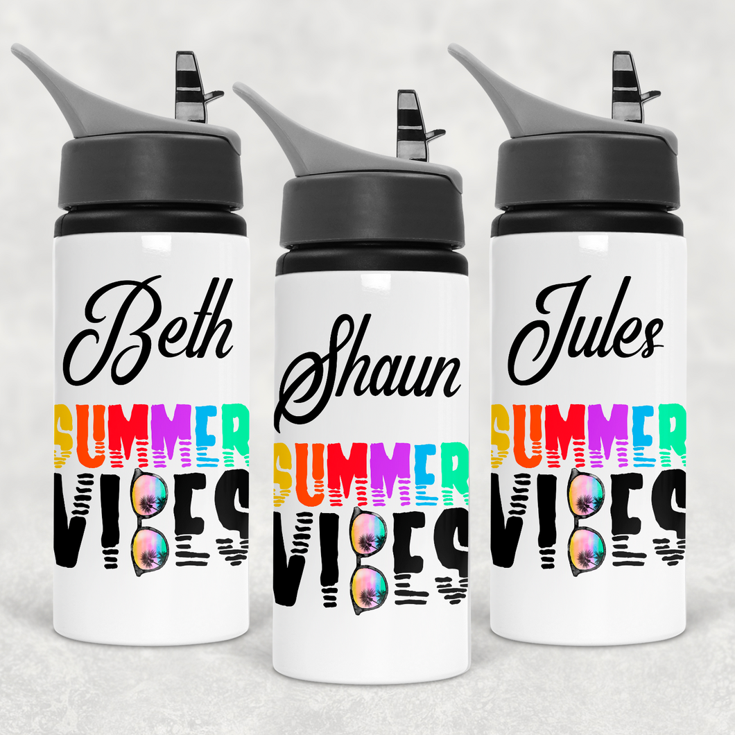 Summer Vibes Sunglasses Personalised Aluminium Straw Water Bottle 650ml