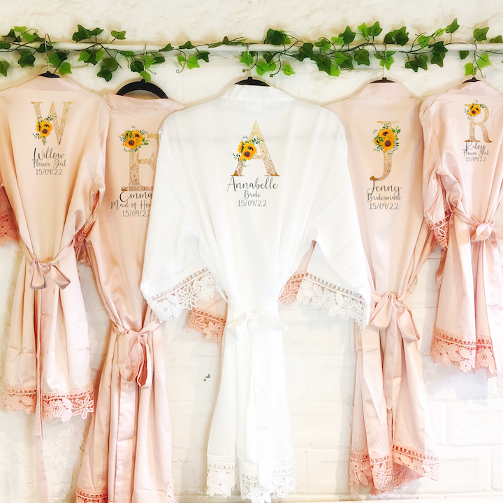 Sunflower Alphabet Lace Wedding Dressing Robe