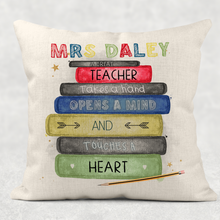 Load image into Gallery viewer, Teacher Book Stack Personalised Cushion
