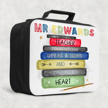 Load image into Gallery viewer, Teacher Book Stack Personalised Insulated Lunch Bag
