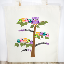 Load image into Gallery viewer, Thank you Owl Tree Personalised Teacher Gift Tote Bag - Tote Bag - Molly Dolly Crafts
