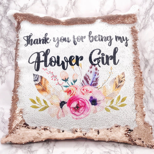 Thank you for being my Bridesmaid, Maid of Honour, Flower Girl Sequin Reveal Cushion -  - Molly Dolly Crafts