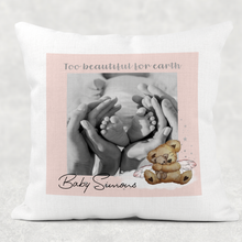 Load image into Gallery viewer, Too Beautiful for Earth Memorial Photo Cushion Cover Linen White Canvas
