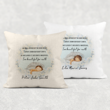 Load image into Gallery viewer, Too Beautiful For Earth Baby Memorial Cushion Cover Linen White Canvas
