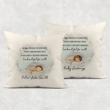 Load image into Gallery viewer, Too Beautiful For Earth Baby Memorial Cushion Cover Linen White Canvas
