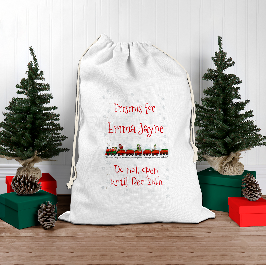 Do Not Open Until Dec 25th Train Personalised Christmas Santa Sack