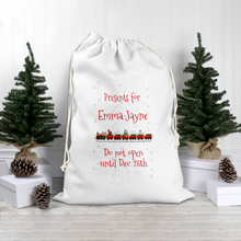 Load image into Gallery viewer, Do Not Open Until Dec 25th Train Personalised Christmas Santa Sack
