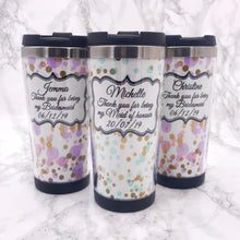 Load image into Gallery viewer, Thank you for being my Bridesmaid Flower Girl Maid of Honour Polka Dot 420ml Travel Mug - Travel Mug - Molly Dolly Crafts
