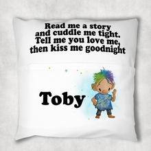 Load image into Gallery viewer, Troll Personalised Pocket Book Cushion Cover White Canvas
