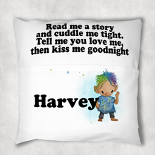 Load image into Gallery viewer, Troll Personalised Pocket Book Cushion Cover White Canvas
