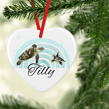 Load image into Gallery viewer, Turtle Rainbow Ceramic Round or Heart Christmas Bauble

