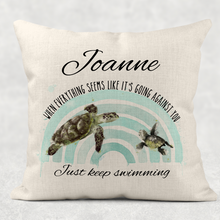 Load image into Gallery viewer, Turtle Rainbow Keep Swimming Positivity Personalised Cushion
