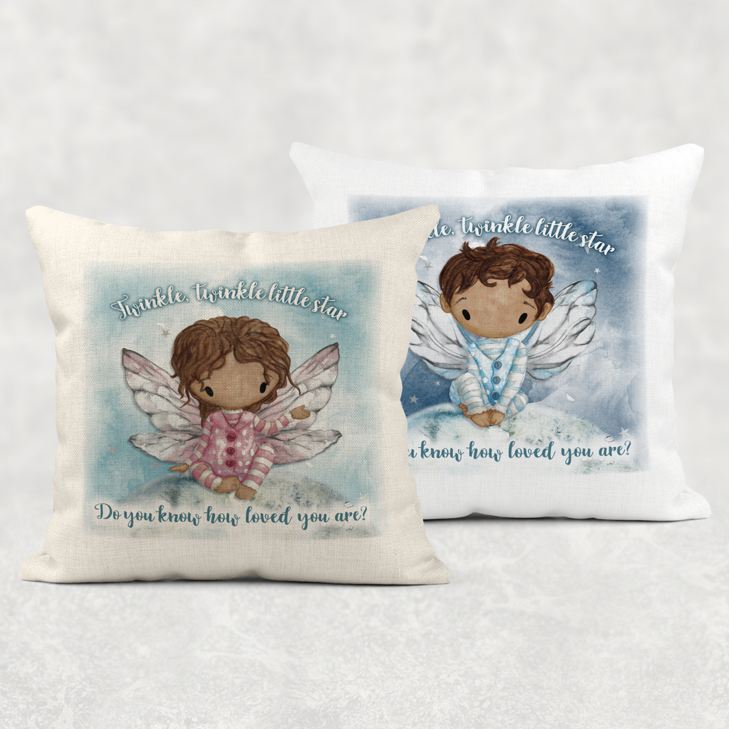 Fairy Twinkle Twinkle Little Star Do You Know How Loved You Are Comfort Cushion Linen White Canvas