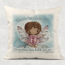 Load image into Gallery viewer, Fairy Twinkle Twinkle Little Star Do You Know How Loved You Are Comfort Cushion Linen White Canvas
