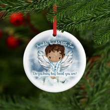 Load image into Gallery viewer, Twinkle Do You Know How Loved You Are Personalised Ceramic Round Christmas Bauble
