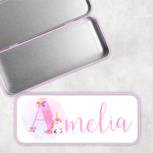 Load image into Gallery viewer, Unicorn Alphabet Personalised School Pencil Tin
