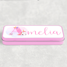Load image into Gallery viewer, Unicorn Alphabet Personalised School Pencil Tin
