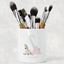 Load image into Gallery viewer, Unicorn Rainbow Alphabet Watercolour Pencil Caddy / Make Up Brush Holder
