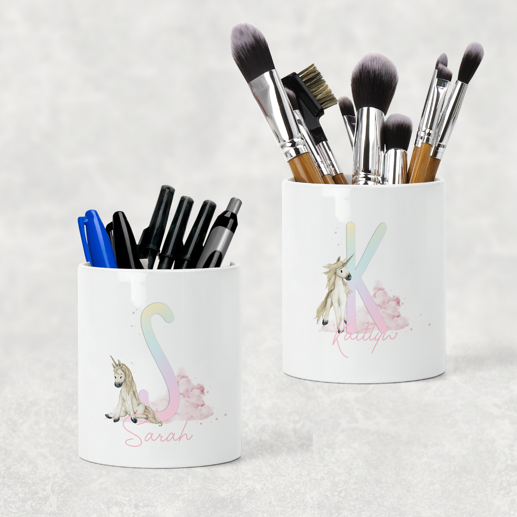 Unicorn Rainbow Alphabet Watercolour Pencil Caddy / Make Up Brush Holder