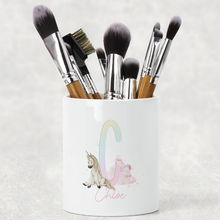Load image into Gallery viewer, Unicorn Rainbow Alphabet Watercolour Pencil Caddy / Make Up Brush Holder
