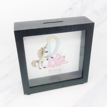 Load image into Gallery viewer, Unicorn Rainbow Alphabet Personalised Money Box Frame
