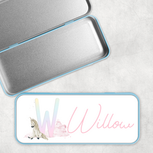 Load image into Gallery viewer, Unicorn Rainbow Personalised School Pencil Tin
