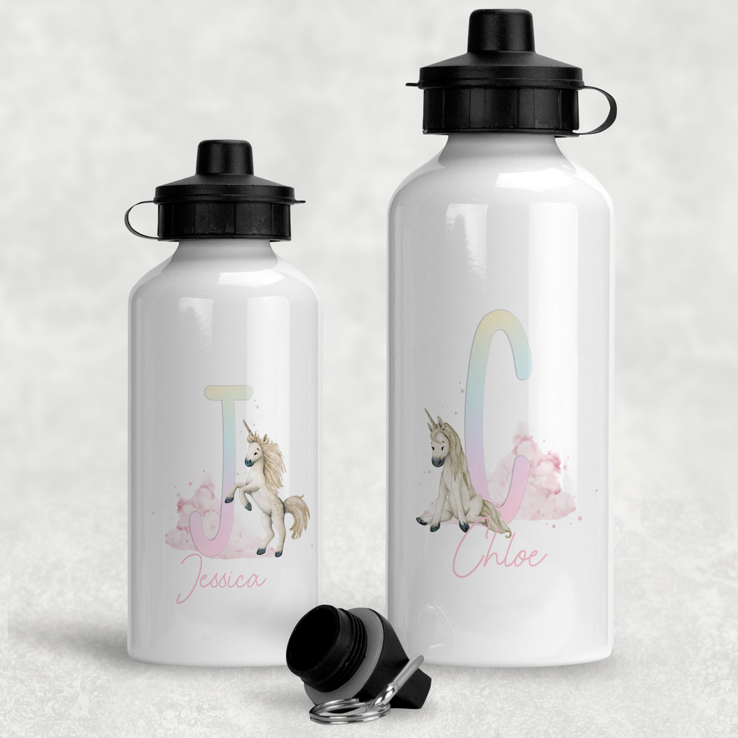Unicorn Rainbow Alphabet Personalised Aluminium Water Bottle 400/600ml