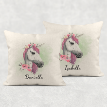 Load image into Gallery viewer, Unicorn Watercolour Linen White Canvas Cushion
