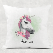 Load image into Gallery viewer, Unicorn Watercolour Linen White Canvas Cushion
