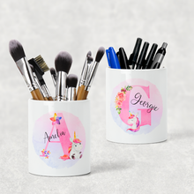 Load image into Gallery viewer, Unicorn Alphabet Watercolour Pencil Caddy / Make Up Brush Holder
