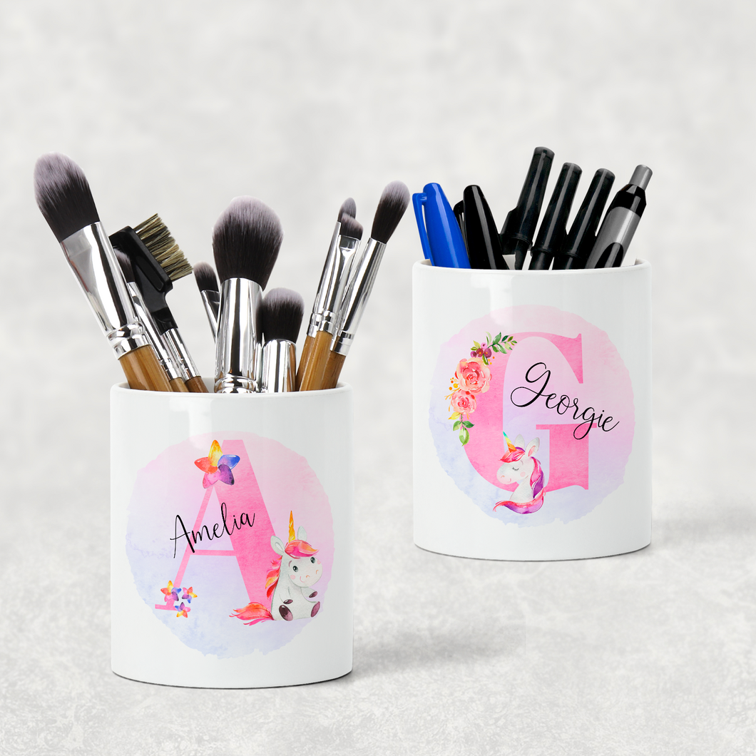 Unicorn Alphabet Watercolour Pencil Caddy / Make Up Brush Holder