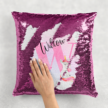 Load image into Gallery viewer, Unicorn Alphabet Watercolour Mermaid Sequin Cushion
