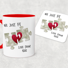 Load image into Gallery viewer, We Just Fit Jigsaw Red Valentine&#39;s Day Personalised Mug and Coaster Set
