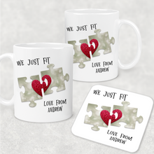 Load image into Gallery viewer, We Just Fit Jigsaw Valentine&#39;s Day Personalised Mug and Coaster Set

