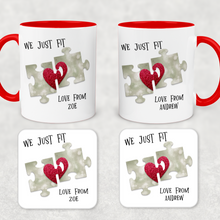 Load image into Gallery viewer, We Just Fit Jigsaw Red Valentine&#39;s Day Personalised Mug and Coaster Set
