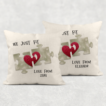 Load image into Gallery viewer, We Just Fit Personalised Valentine&#39;s Day Cushion
