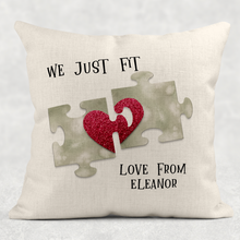 Load image into Gallery viewer, We Just Fit Personalised Valentine&#39;s Day Cushion

