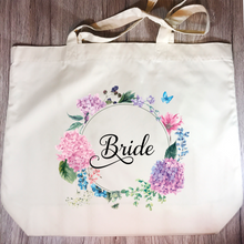 Load image into Gallery viewer, Bride Floral Wreath Wedding Tote Bag - Tote Bag - Molly Dolly Crafts
