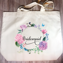 Load image into Gallery viewer, Bridesmaid Floral Wreath Wedding Tote Bag - Tote Bag - Molly Dolly Crafts
