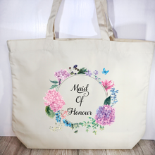 Load image into Gallery viewer, Maid Of Honour Floral Wreath Wedding Tote Bag - Tote Bag - Molly Dolly Crafts
